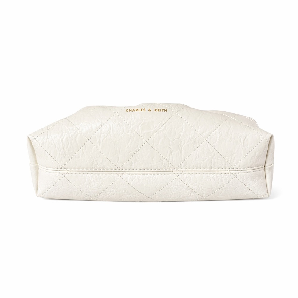 Charles & Keith Cream Quilted Hobo Crossbody Shoulder Bag Gold Chain Pleated - Picture 4 of 7